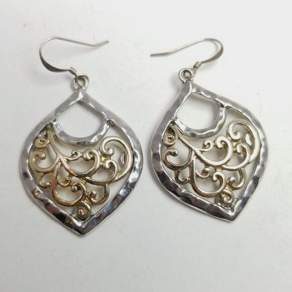 Vintage Spiral Design Dangle Earrings, Silver Tone, Boho Style, Estate - Picture 6 of 6